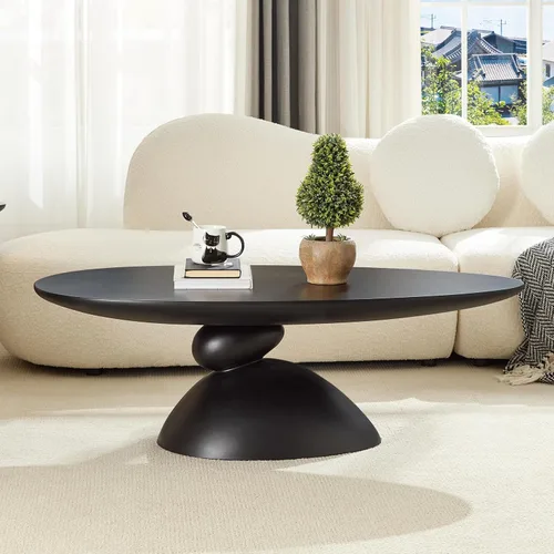 Lucky - Mesa auxiliar de 47.2 pulgadas, color negro, mesa escultórica de fibra de vidrio con acabado mate, mesa de centro baja minimalista negro