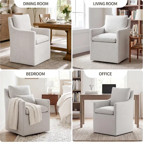 Miniatura 6 de DUHOME Silla de comedor tapizada, silla decorativa de lino para sala de estar, sofá individual con 4 ruedas, sillón tapizado para dormitorio