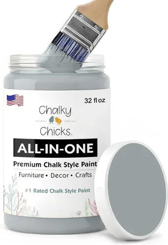 Miniatura 222 de Chalky Chicks - Pintura mate a la tiza, no requiere lijado, 4 onzas líquidas, color gris oscuro (Gun Metal Gray), para muebles, pintura sin Gris