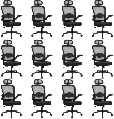 Miniatura 30 de KLASIKA Sillas de escritorio con ruedas, silla de oficina ergonómica de malla, altura ajustable y soporte lumbar giratorio, silla de oficina en casa