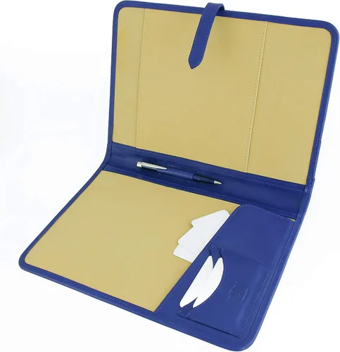 Miniatura 10 de Portafolio de cuero Padfolio Ejecutivo Folio A4 Cartera de currículum Mujeres Profesional Cuaderno Titular Cuero Carpeta de Negocios Hombres (Negro)