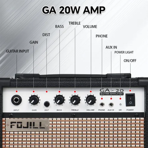 Miniatura 2 de Fojill Amplificador de guitarra eléctrica de 20 W, amplificador de práctica pequeño portátil de viaje con conector de auriculares de 3.5 pulgadas