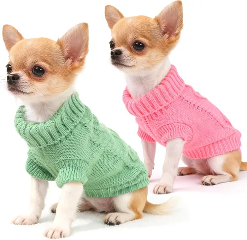 Miniatura 7 de 2 piezas de ropa para Chihuahua, suéter para perros pequeños, ropa de primavera y otoño, jersey de cuello alto cálido y grueso para Yorkie, gato