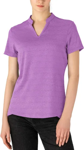 Miniatura 84 de Gopune Polo de golf con cuello en V para mujer, sin cuello, manga corta, ligera, de secado rápido, camisetas de tenis para correr
