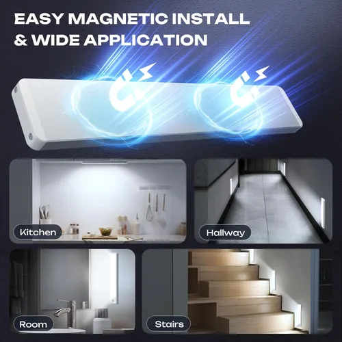 Miniatura 3 de Paquete de 5 luces para debajo del gabinete, LED, inalámbricas, 2200 mAh, recargables, con sensor de movimiento magnético, para clóset