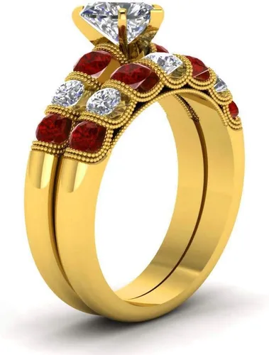 Miniatura 3 de LOVERSRING Juego de anillos de boda para él y para ella, 2 piezas de anillos de compromiso de boda de circonita cúbica de oro amarillo de 10