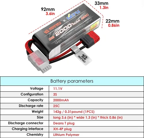 Miniatura 2 de Batería de 11.1 V 3S 25C 2000 mAh con enchufe en T para MJX H16E H16P H16PL H16BM H16DR H16GT 14301 JC16EP M161 RC Control remoto coche