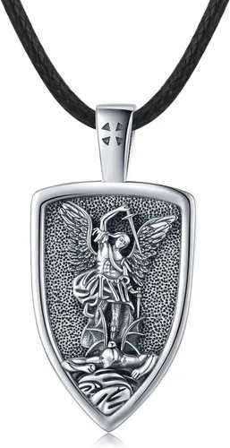 Miniatura 40 de Odinstone Collar de plata de ley 925 con medalla de San Miguel/San Cristóbal/San Benito/Crucifijo de Jesús/San Uriel/Arcángel Rafael para hombres