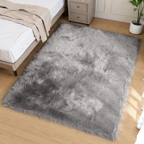Miniatura 82 de Goolela Alfombra esponjosa de piel sintética de oveja sintética de 4 x 6 pies, color gris, para dormitorio, mesita de noche, alfombra suave de felpa