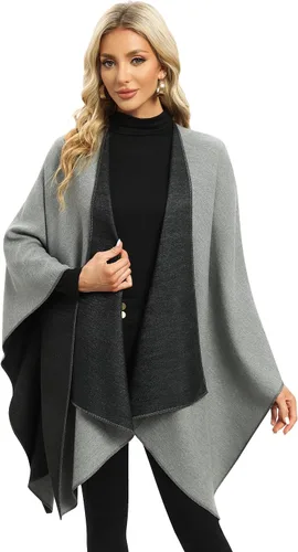Miniatura 25 de Femdouce Manta cálida para mujer, ligera, con frente abierto, capa tipo poncho para primavera, otoño e invierno