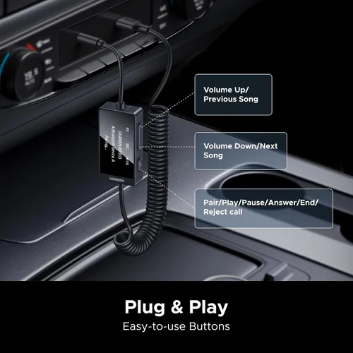 Miniatura 5 de UGREEN Receptor transmisor Bluetooth 5.4, dos pares de adaptador auxiliar de audio de 0.138 in con micrófono integrado para llamadas manos libres