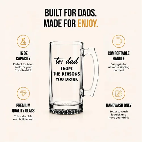 Miniatura 3 de Your Dream Party Shop Taza de vidrio de cerveza con texto en inglés "To Dad From the Reasons You Drink", de 16 onzas, regalos divertidos para papá
