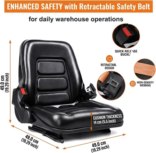 Miniatura 6 de SEATIN Asiento universal de carretilla elevadora, asiento de tractor, con micro interruptor y cinturón de seguridad, para tractor, cortacésped