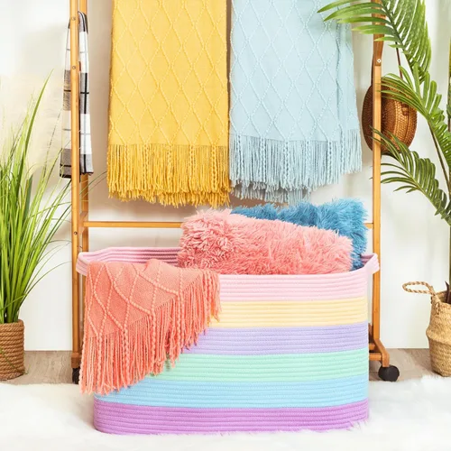 Miniatura 2 de MINTWOOD Design Cesta de almacenamiento rectangular de 22 pulgadas con asas para lavandería, toallas de piscina y zapatos, organizador de juguetes
