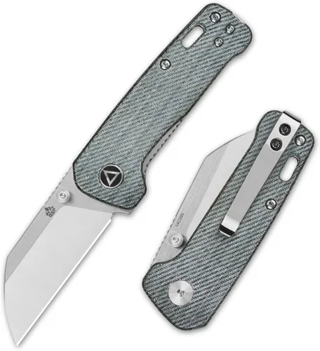 Miniatura 7 de QSP Penguin - Cuchillo de bolsillo mini plegable, hoja de 2.25" Sandvik 14C28N de dos tonos satinado EDC, mango G10 con superposición CF azul
