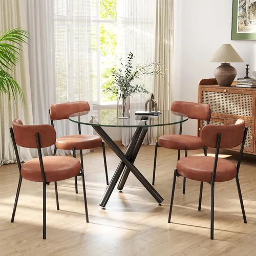 Miniatura 15 de Juego de mesa de comedor redonda de cristal negro para 2, juego de mesa de cocina pequeña y moderna de 36 pulgadas con 2 sillas de comedor tapizadas