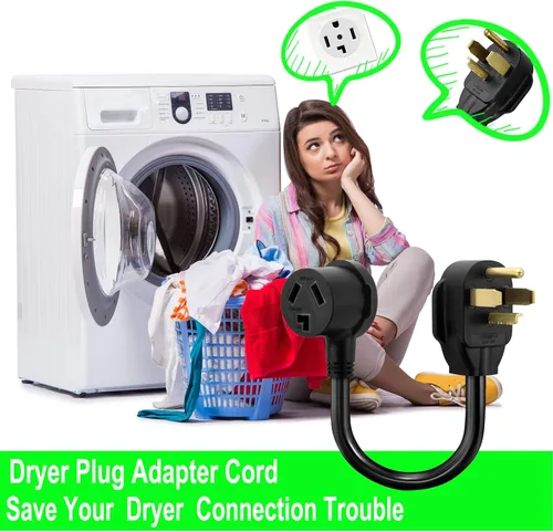Miniatura 5 de Adaptador de secadora de 3 clavijas a 4 clavijas de 1.5 pies, adaptador de secadora de 4 clavijas a 3 clavijas, NEMA 14-30P macho a 10-30R hembra
