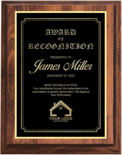 Placa personalizada con acabado de cereza de 10.5 x 13 pulgadas | Diseño del marco | Premio personalizado al empleado con grabado incluido | Premio