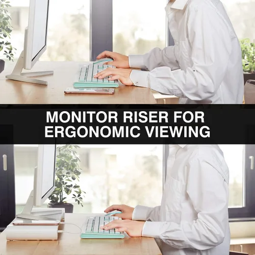 Miniatura 4 de PG - Soporte elevador de monitor plateado con puertos de carga USB de 4 puertos, práctico organizador de teclado, organizador de escritorio
