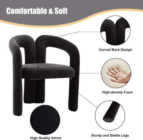 Miniatura 6 de Modernas sillas de comedor de terciopelo tapizadas, con respaldo curvado, cómoda silla auxiliar para cocina, comedor, sala de estar