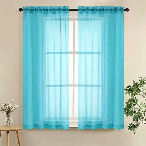 Miniatura 50 de LIVEKID Cortinas traslúcidas negras de cocina de 36 pulgadas de largo, cortinas cortas filtrantes de luz, 2 paneles de gasa aireada, texturizadas