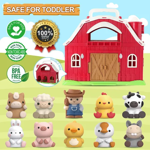 Miniatura 4 de Juguete de granero grande de animales de granja para niños de 1, 2 y 3 años, juguetes Montessori educativos para niños pequeños, juego de simulación