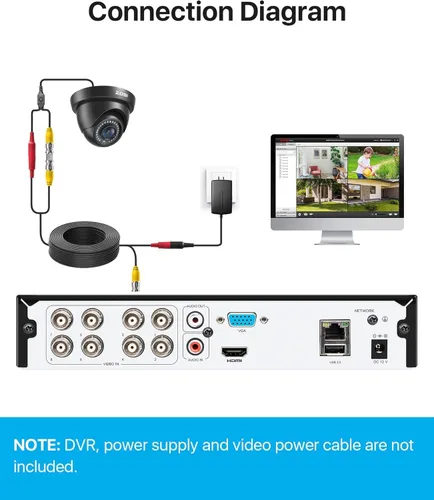 Miniatura 8 de ZOSI Paquete de 4 cámaras de seguridad domo 1080P 1920TVL HD-TVI, visión nocturna, cámara CCTV de vigilancia para interiores y exteriores de 2 MP