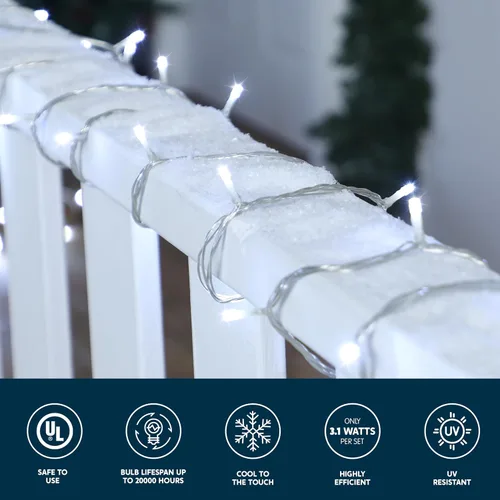 Miniatura 3 de JOYIN 200 luces LED de Navidad multicolor, 8 modos de luces de árbol de Navidad enchufables, luces parpadeantes de hadas conectables de 66 pies