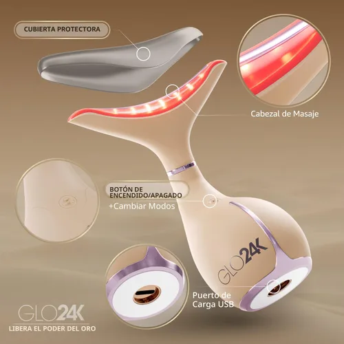 Miniatura 5 de GLO24K Dispositivo de Belleza de 7 Colores – Tecnología de Acción LED Triple y Vibración Facial y Masajeador de Cuello