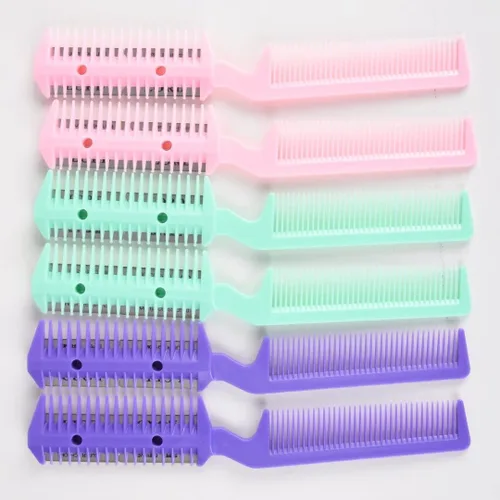 Miniatura 7 de 6 piezas de recortadora de puntas abiertas de doble filo, peine para adelgazar el cabello para cortes de pelo delgados en casa, mujeres y hombres