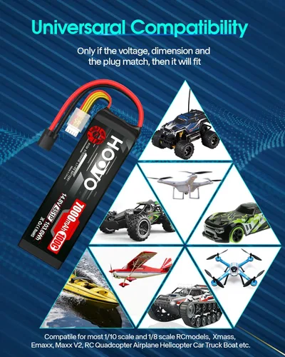 Miniatura 7 de HOOVO 4S 14.8V Batería LiPo 7000mAh 100C RC Batería placas de metal compatibles con X-Maxx RC Truck Tank RC Car Racing Hobby (paquete de 2)