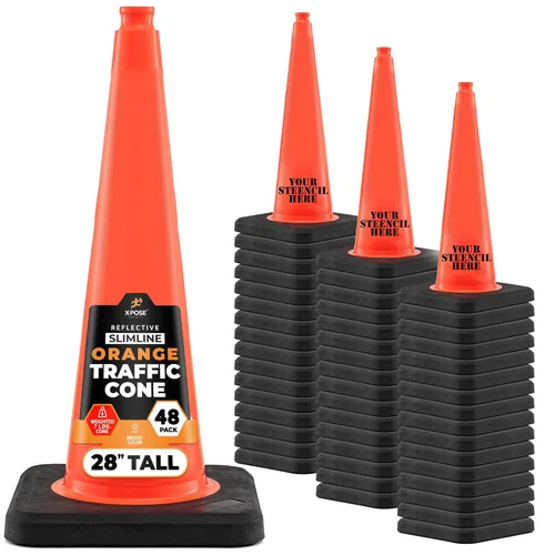 Miniatura 53 de Xpose Safety Cono de tráfico verde lima de 28 pulgadas, paquete de 4, cono de seguridad de PVC de alta calidad para estacionamiento, precaución