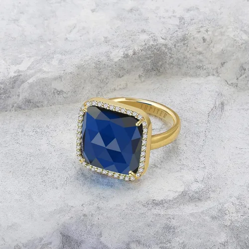 Miniatura 3 de Jupiter Anillos de piedras preciosas naturales, chapado en oro de 14 quilates, anillo cuadrado de piedras preciosas auténticas con circonita