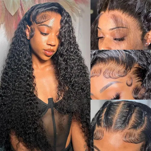 Miniatura 22 de Pelucas de cabello humano ondulado con encaje frontal 360 con correa oculta, nudos blanqueados, sin pegamento, previamente despuntadas, precortadas