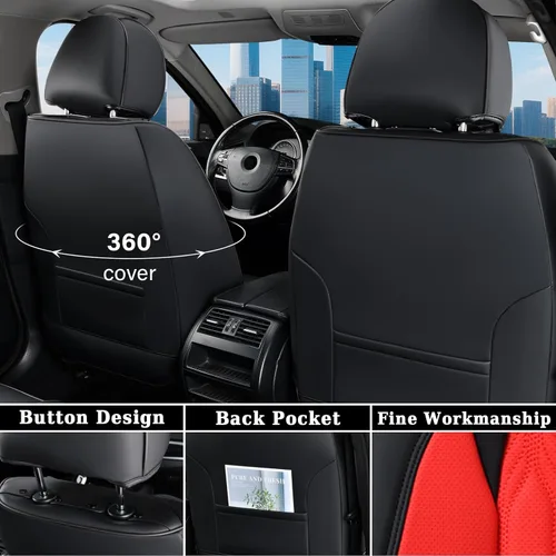 Miniatura 3 de Coverado Juego Completo de Fundas de Asiento de Automóvil, Fundas de Asiento de Cuero de Lujo para Delantero y Trasero, Fundas de Asiento En