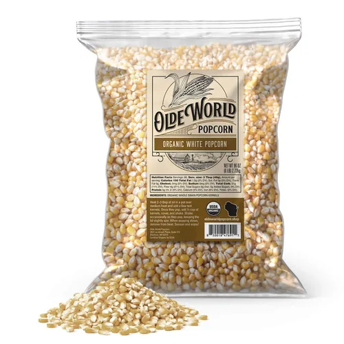 Granos de palomitas de maíz blancos orgánicos de 6 libras, sin OMG, sin sodio, sin pesticidas, sin sal, a base de plantas, sin azúcar, palomitas de