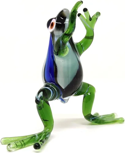 Miniatura 6 de Figuras en miniatura de rana animales soplados a mano, arte de vidrio, regalo coleccionable para decorar 3 pulgadas (verde azul)
