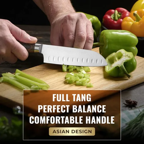 Miniatura 5 de Cuchillo Santoku – Cuchillo japonés ultra afilado de 5 pulgadas para carne y verduras para picar, hoja de acero inoxidable de alto carbono, mango
