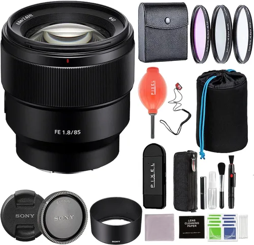 Sony FE 3.346 in f/1.8 lente (SEL85F18/2) paquete con bolsa para lentes Tenba, kit de filtro de 3 piezas de 2.638 in, + más | Sony 3.346 in f1.8