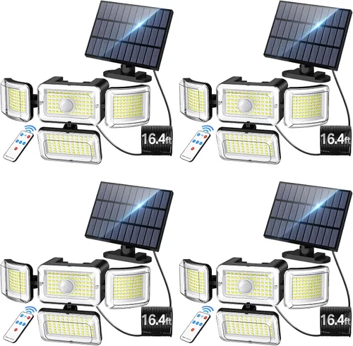 Miniatura 10 de CLAONER Luces solares para exteriores, sensor de movimiento, 3500 lm, 288 luces LED de seguridad con control remoto, IP67, impermeable, 4 cabezales