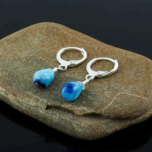 Miniatura 3 de Aretes de aro de cristal afganita natural Piedras afganas de alto grado Aretes chapados en plata Gota lisa Joyas de piedras preciosas hechas
