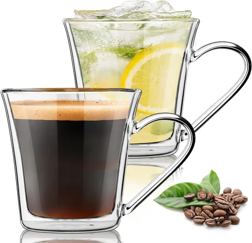 Miniatura 13 de Joeyan Juego de 2 tazas de café de vidrio de doble pared de 10.8 onzas, tazas de café de vidrio transparente aisladas con asa, tazas térmicas de dos