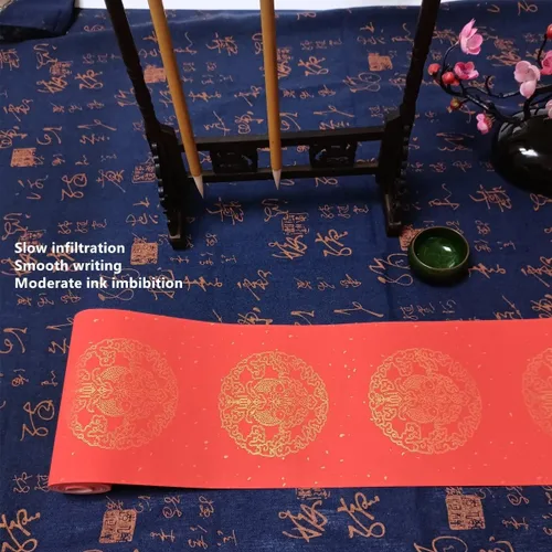 Miniatura 3 de KYMY Rollo de papel Xuan rojo chino, Festival de Primavera Asiático Caligrafía en Blanco Papel de Arroz - 6.7 in x 65.6 ft, doble puerta de pez