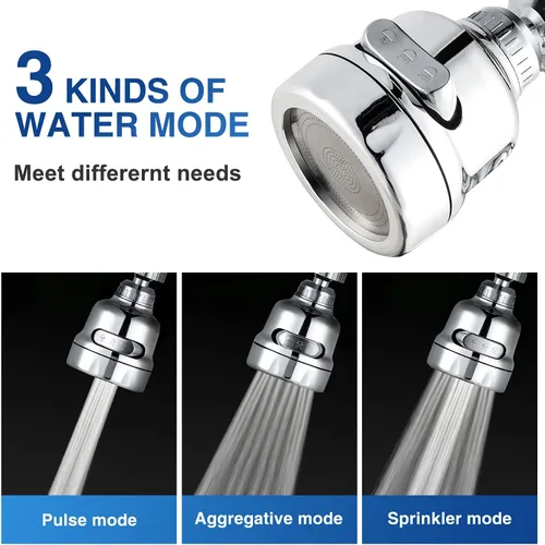 Miniatura 2 de Accesorio rociador de grifo, accesorios de aireador de grifo giratorio de 360 grados, 3 modos ajustables para fregadero de cocina, cabezal de grifo