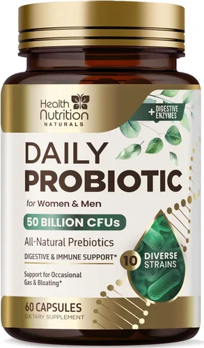 Probióticos 50 mil millones de UFC por porción – 10 cepas + prebióticos – Salud digestiva, intestinal e inmunitario – Apoyo ocasional para