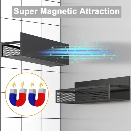 Miniatura 4 de Aufworld Estante magnético para especias para refrigerador, paquete de 2 estantes magnéticos, organizador magnético para refrigerador con 4 ganchos