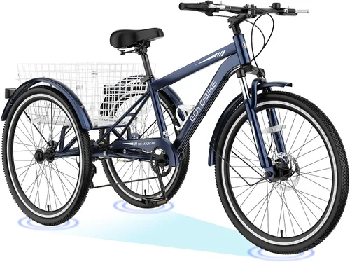 Miniatura 14 de H&ZT Triciclo para adultos, bicicleta de 3 ruedas, triciclo crucero, con cambio de 7 velocidades, manilla de freno de estacionamiento, paso bajo