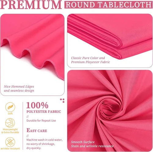 Miniatura 4 de Showgeous Paquete de 4 manteles redondos color rosa intenso de 120 pulgadas de poliéster para mesas redondas, manteles de tela decorativa lavable