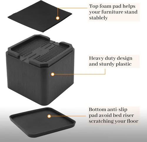 Miniatura 4 de BTSD-home Elevadores de cama de 4 pulgadas, resistentes, ajustables, de gran tamaño, elevadores de cama y muebles para dormitorio, sofá, cama, 4