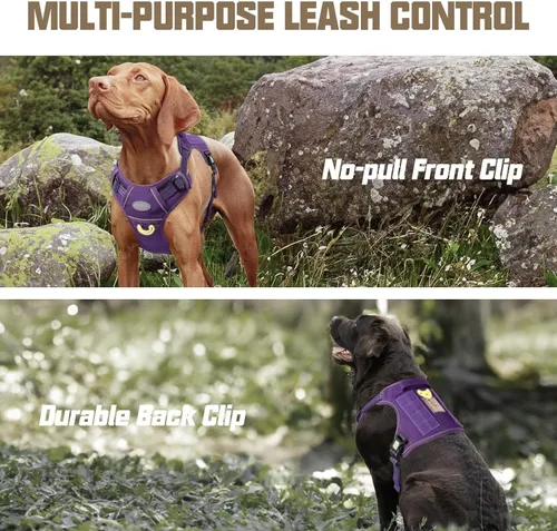 Miniatura 3 de AUROTH Arnés táctico para perros grandes, antitirones, ajustable, reflectante, K9, chaleco de entrenamiento para mascotas, arnés de servicio Púrpura